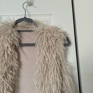 Cream shag faux fur long vest